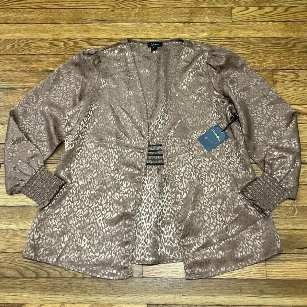 Japna Blouse Women's Size Medium Brown Open Front Cardigan Top NWT